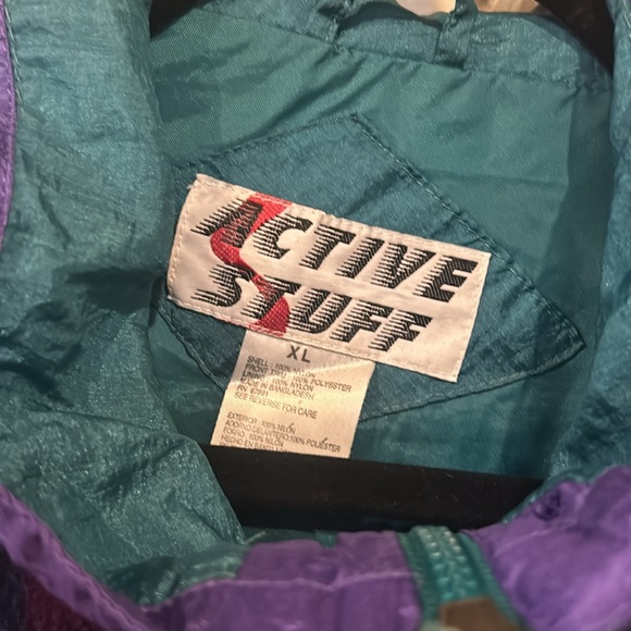 RETRO XL JACKET MULTI COLORED PURPLE/ BLUEISH GREEN GOOD USED CONDITION UNISEX - Picture 2 of 9